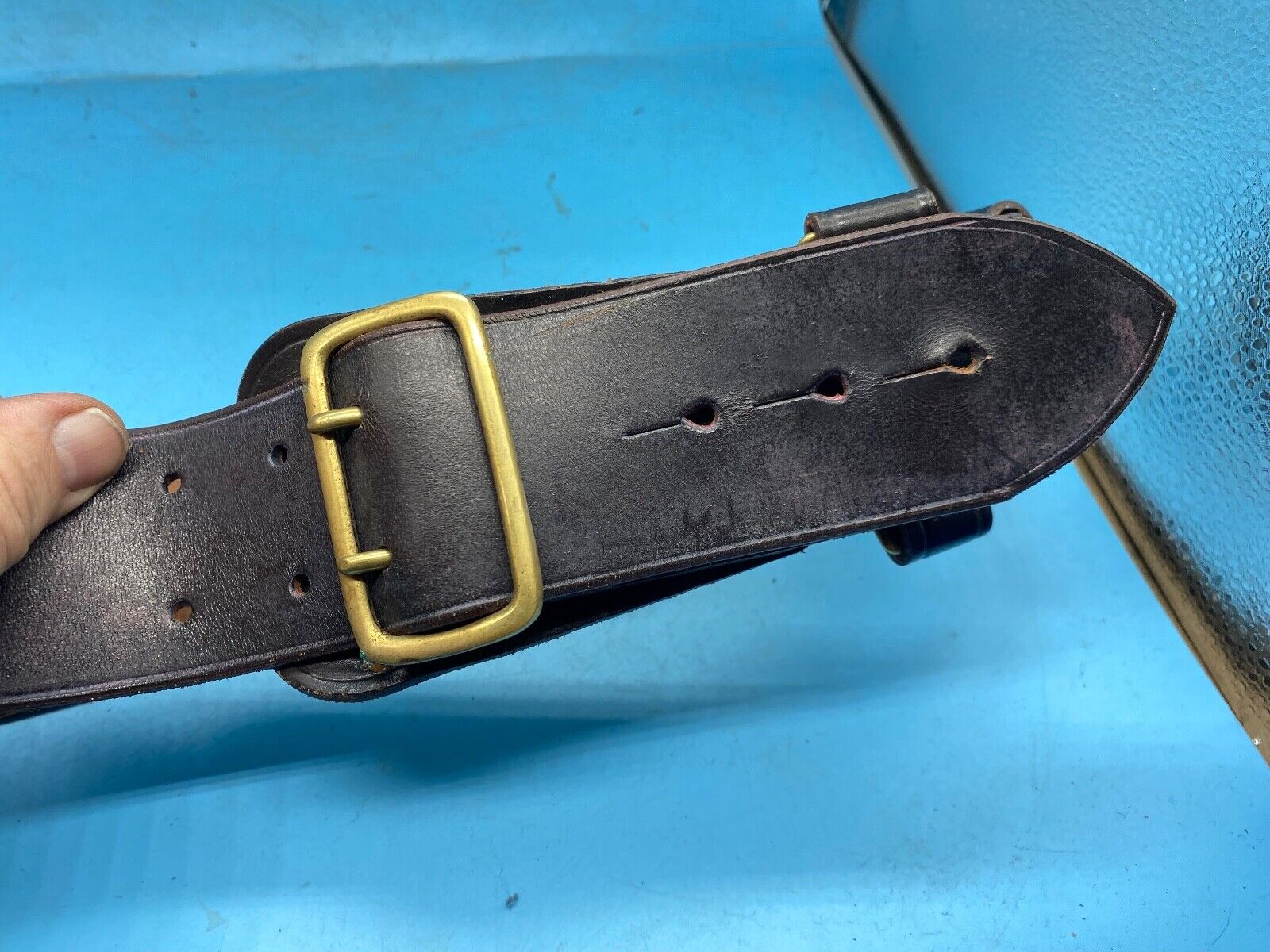 Original British Army Officer's Sam Browne Leather Belt - Approx 32" Waist - The Militaria Shop