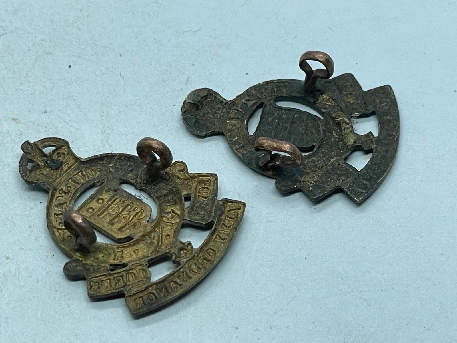 Original Pair WW1 / WW2 British Army - Royal Army Ordnance Corps Collar Badges - The Militaria Shop
