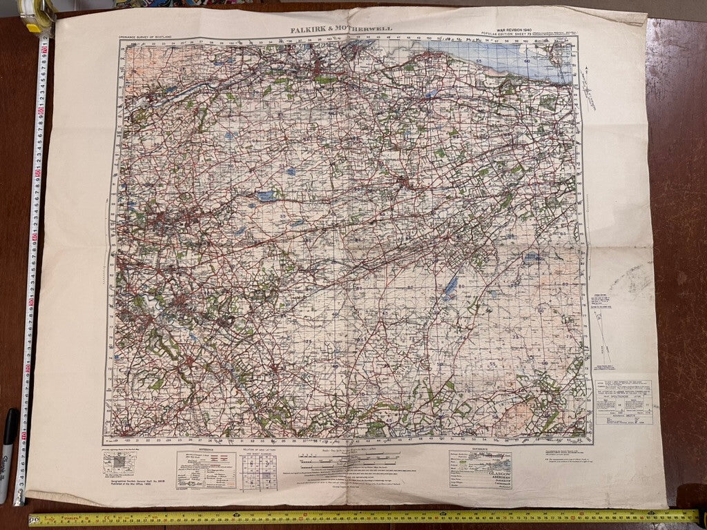 Original WW2 British Army GSGS Map of Scotland - Falkirk & Motherwell - The Militaria Shop
