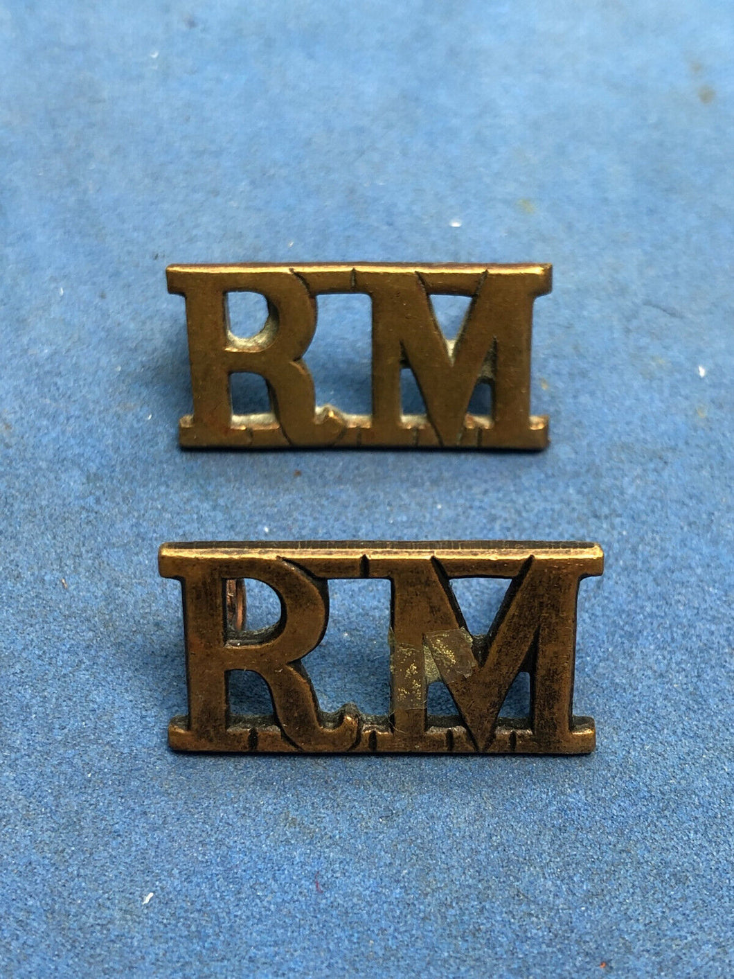 Original Pair WW1/WW2 Brass British Royal Navy Shoulder Title - RM Royal Marines