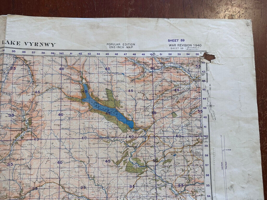 Original WW2 British Army GSGS OS Map of Great Britain - Dolgelley & Lake Vyrnwy - The Militaria Shop