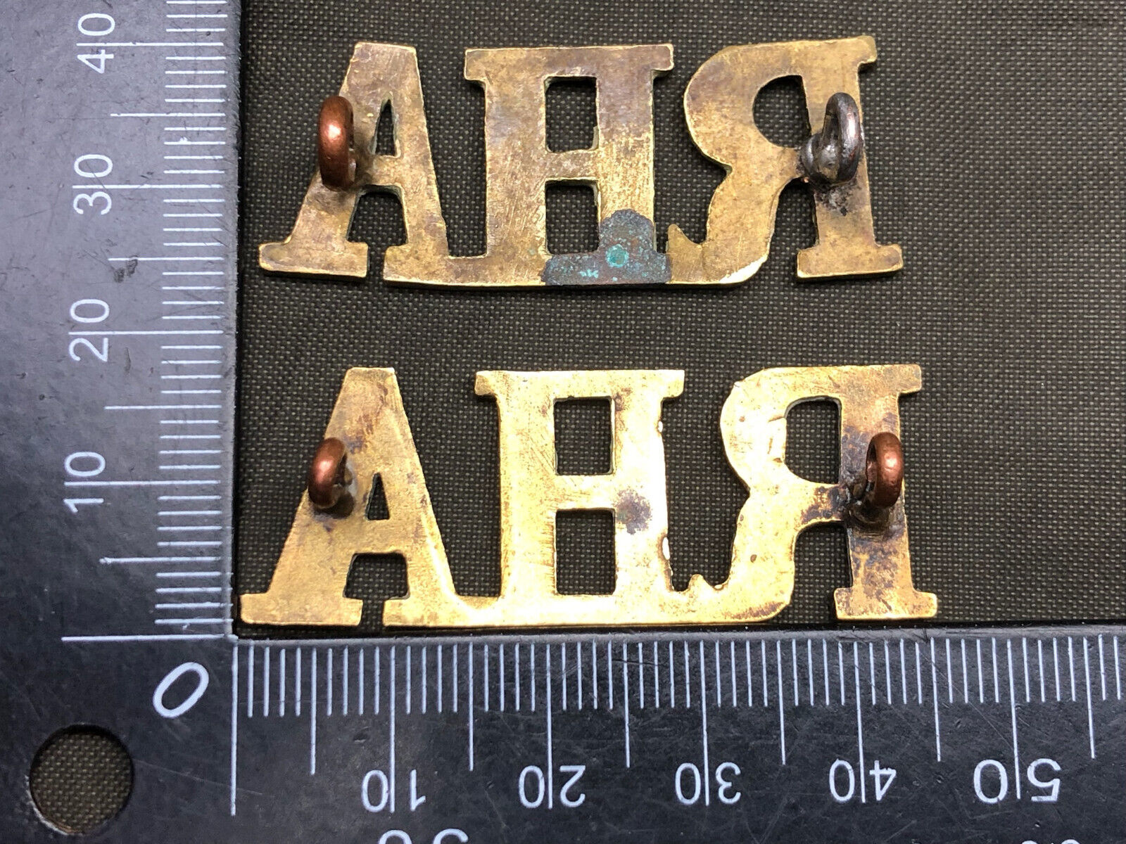 Original WW1 British Army Brass Shoulder Titles - Royal Horse Artillery RHA - The Militaria Shop