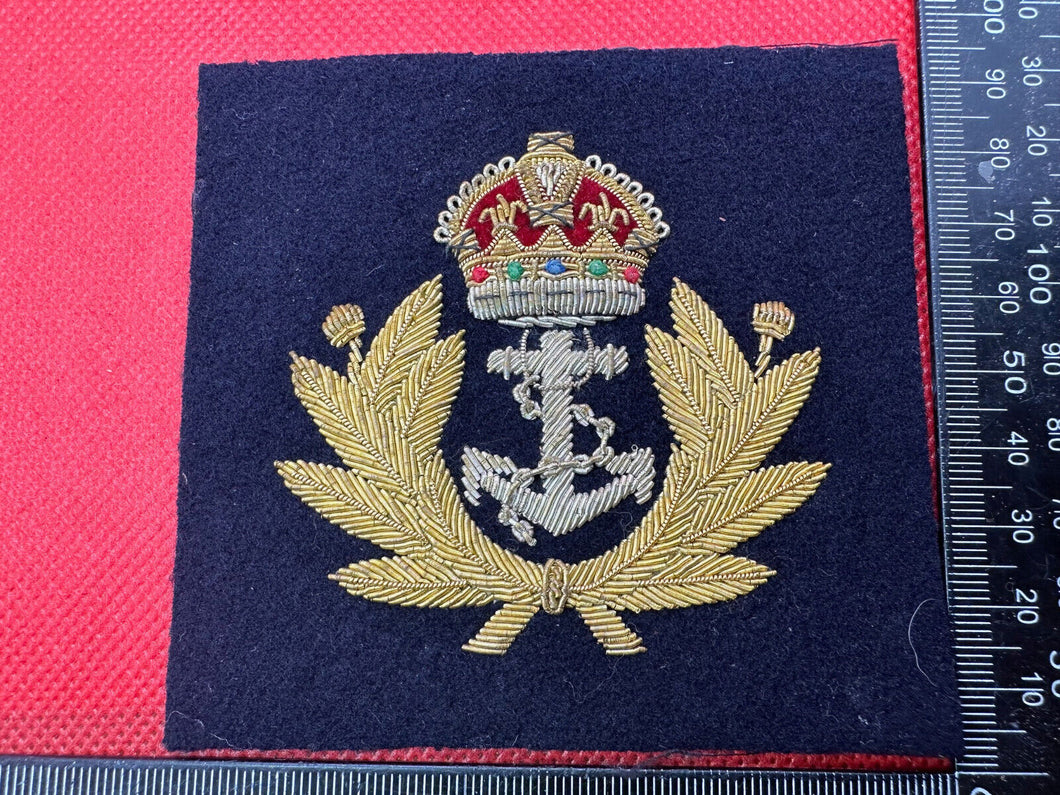 British Royal Navy Bullion Embroidered Blazer Badge -  Kings Crown