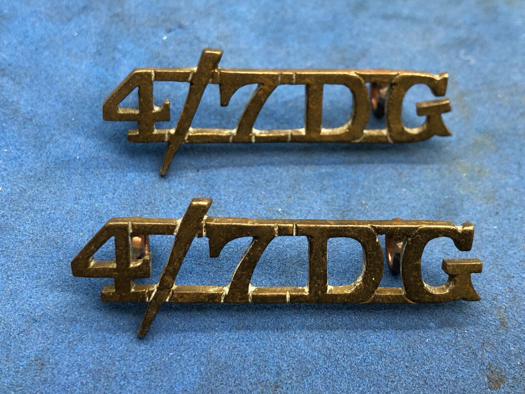 Original WW2 British Army 4th/7th Royal Dragoon Guards Brass Shoulder Title