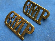 Load image into Gallery viewer, Original Pair WW2 British Army Corps Military Police CMP Brass Shoulder Titles
