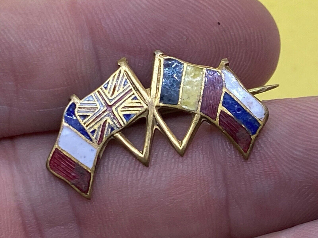 Original WW1 British Fundraising Enamel Badge - France, UK, Belgium & Russia