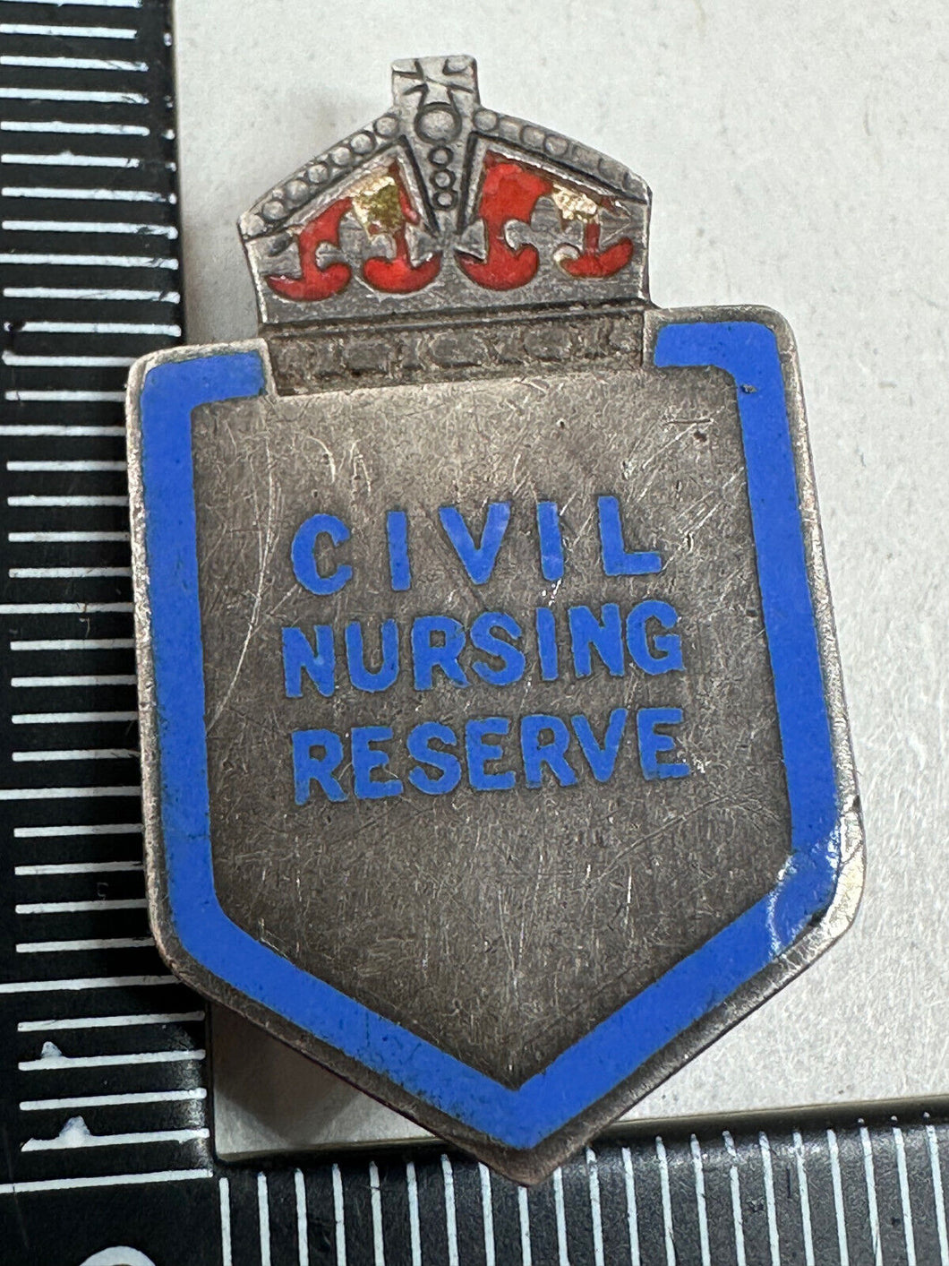 Original WW2 Era British Civil Nursing Reserve Sterling Silver Lapel Pin