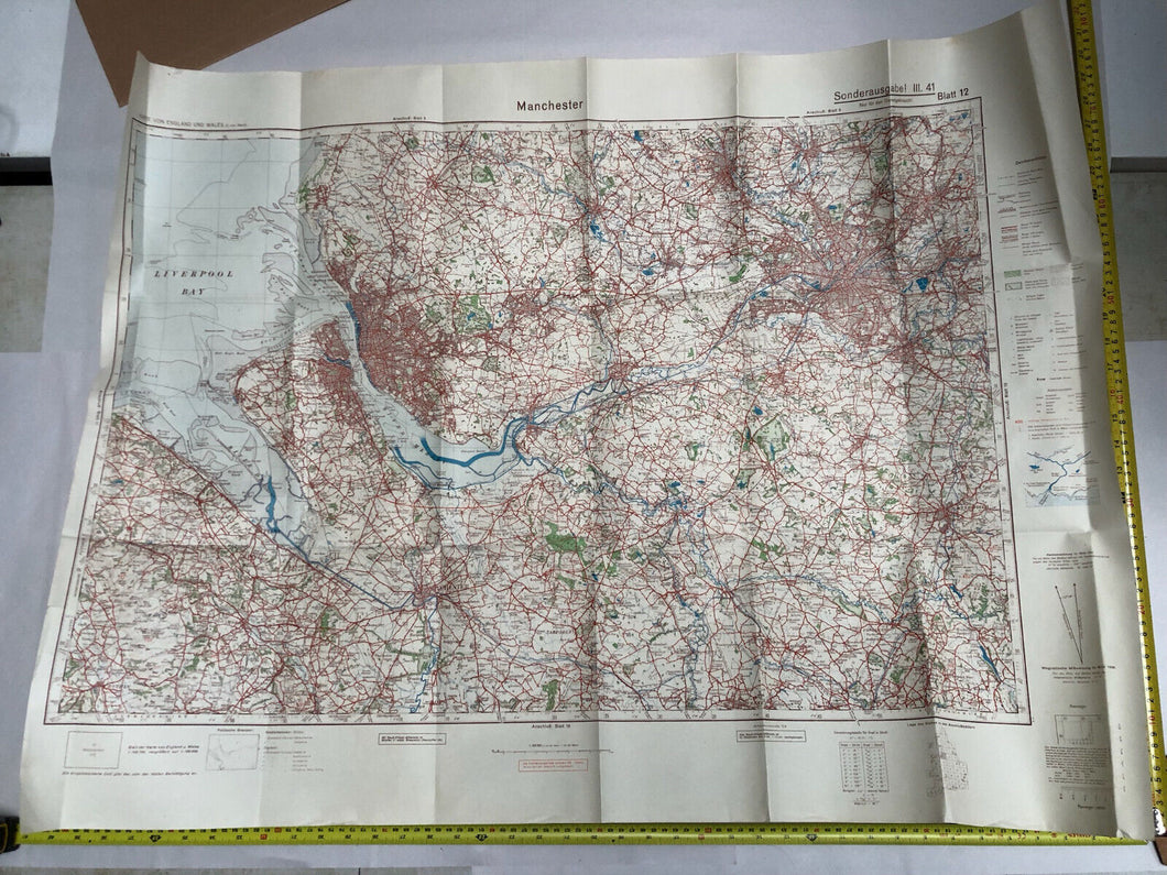 Original WW2 German Army Map of UK - Manchester / Liverpool / North West England