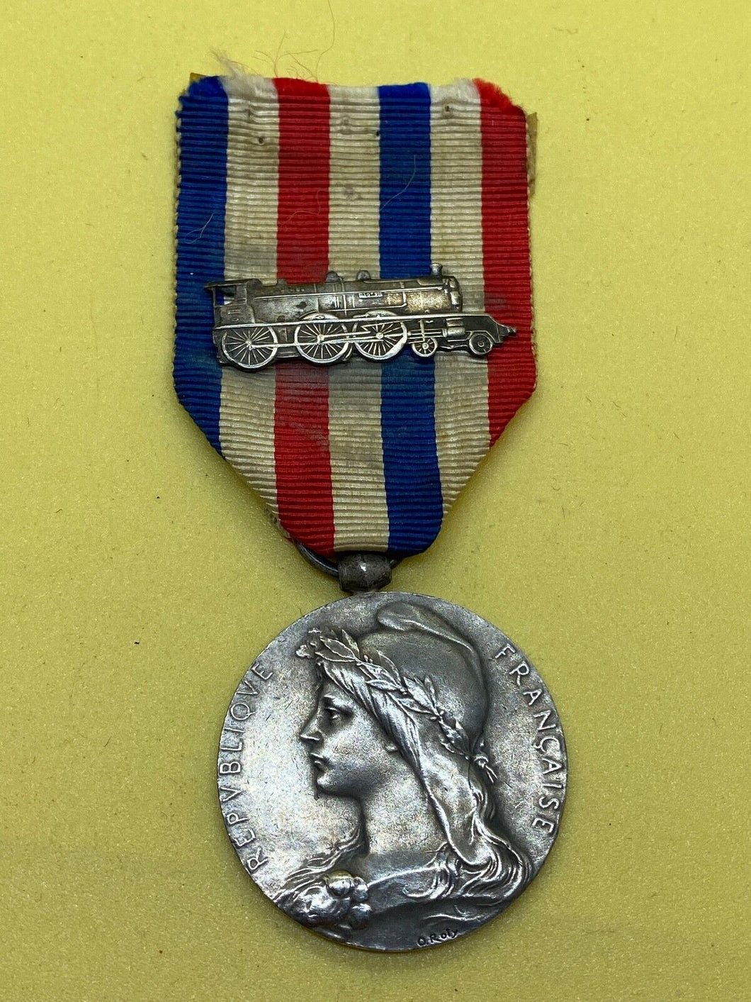 Original French Honour Medal for railroads in Silver Metal - 1913-1939 Named