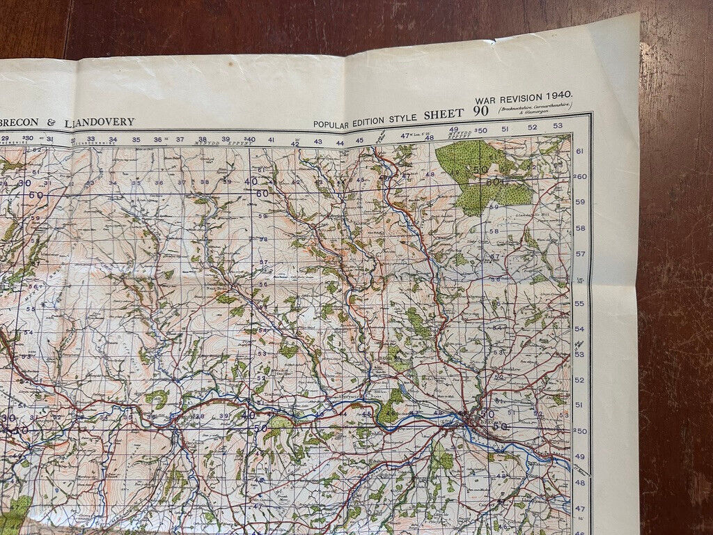 Original WW2 British Army GSGS OS Map of England & Wales - Brecon & Llandovery - The Militaria Shop