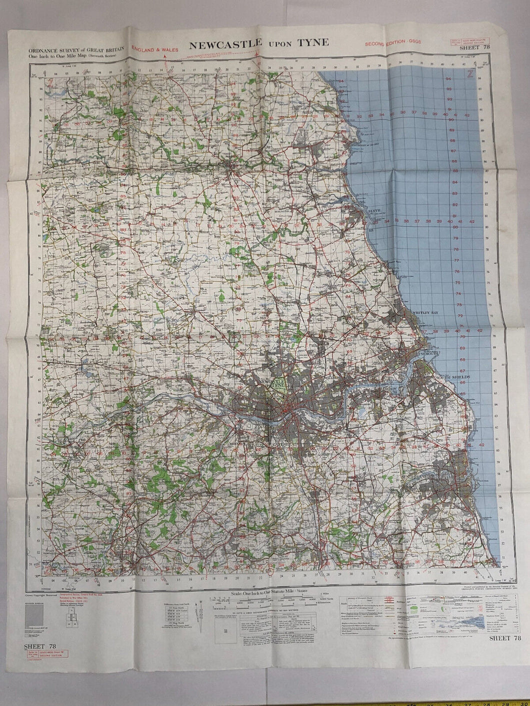 Original British Army GSGS Map - Newcastle Upon Tyne