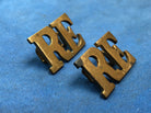 Original Pair of WW1/WW2 Brass British Army Shoulder Title - RE Royal Engineers - The Militaria Shop