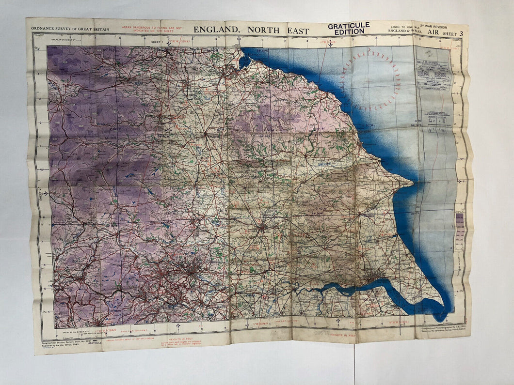 Original WW2 British Army / RAF Bases Map - North East England