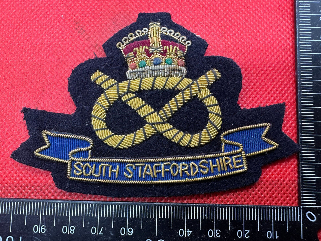 British Army Bullion Embroidered Blazer Badge - South Staffordshire- Kings Crown