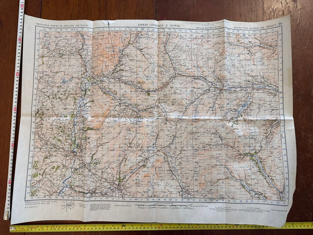 Original WW2 British Army GSGS Map of England & Wales - Kirkby Lonsdale & Hawes - The Militaria Shop