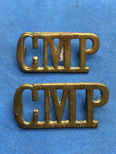 Load image into Gallery viewer, Original Pair WW2 British Army Corps Military Police CMP Brass Shoulder Titles
