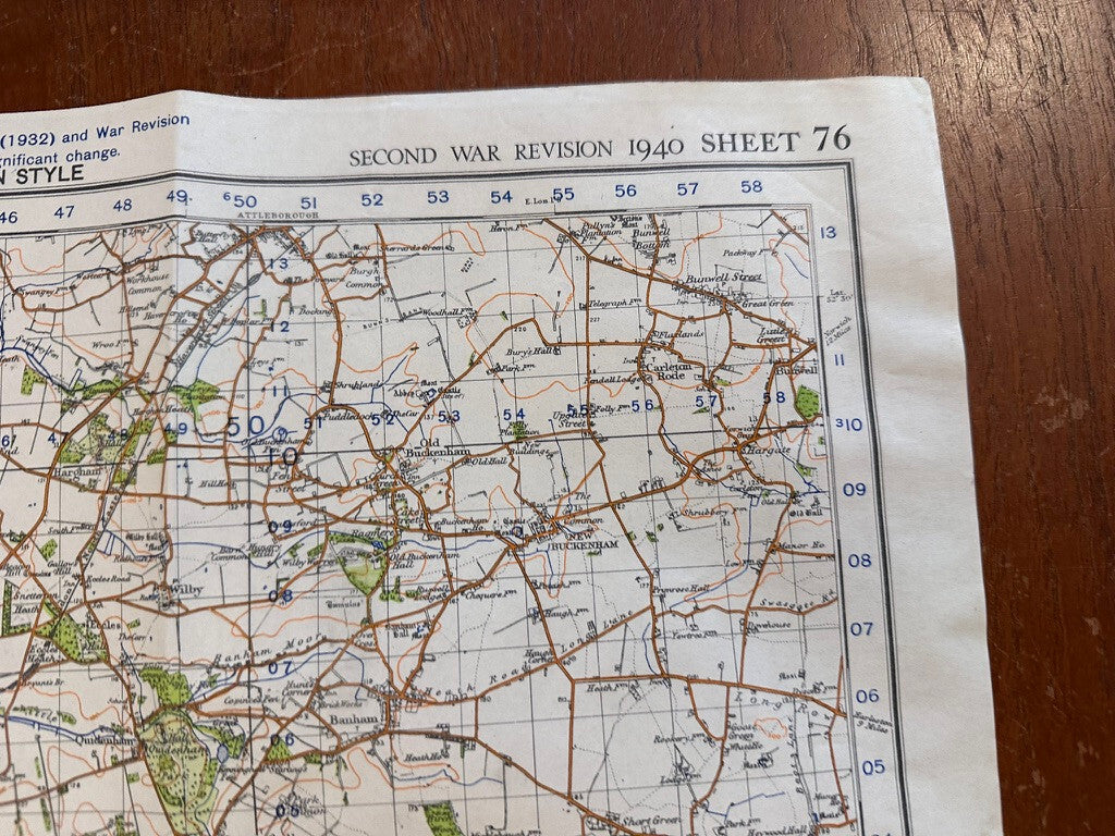 Original WW2 British Army GSGS Os Map of Great Britain - Thetford - The Militaria Shop