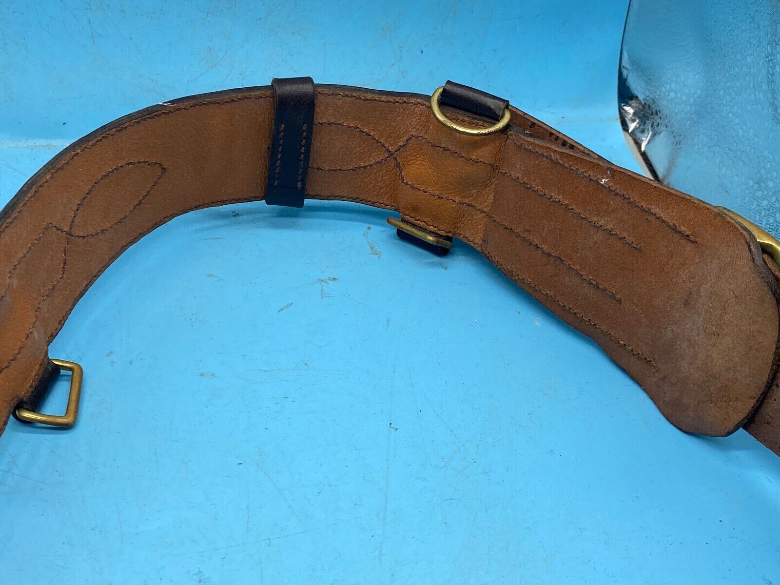 Original British Army Officer's Sam Browne Leather Belt - Approx 36" Waist - The Militaria Shop