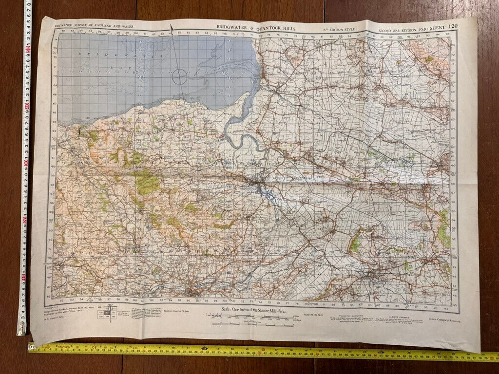 Original WW2 British Army GSGS OS Map of Great Britain - Bridgewater & Quantock - The Militaria Shop