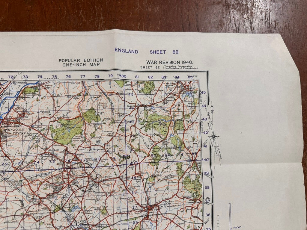 Original WW2 British Army GSGS OS Map of Great Britain - Burton & Walsall - The Militaria Shop