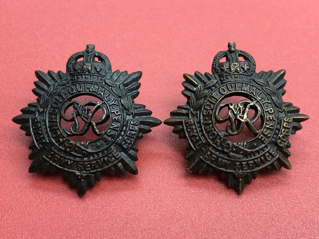 Original WW2 British Army Royal Army Service Corps RASC Collar Badges Pair