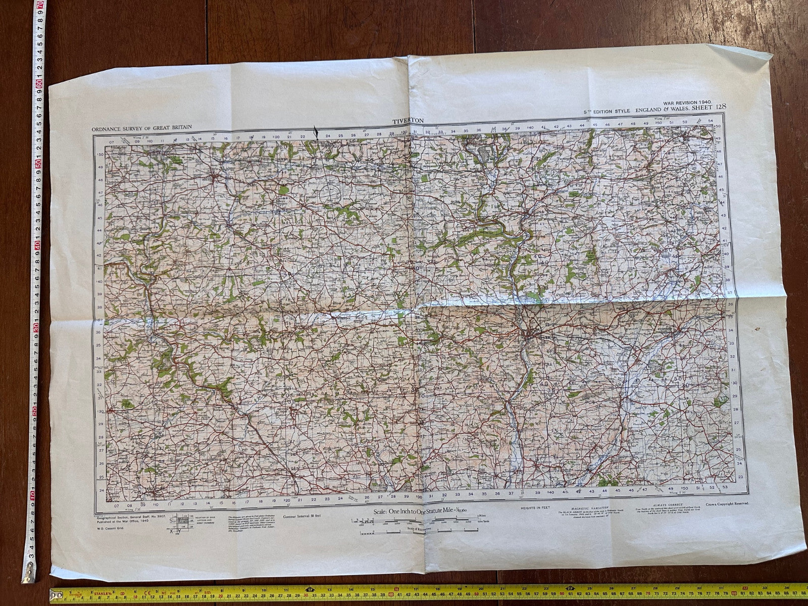 Original WW2 British Army GSGS OS Map of England - Tiverton - The Militaria Shop