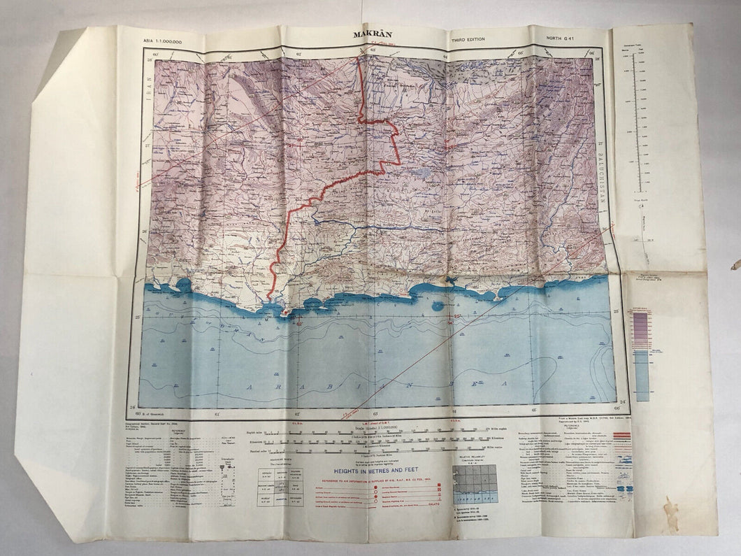 Original WW2 British Army / RAF Map - Makran