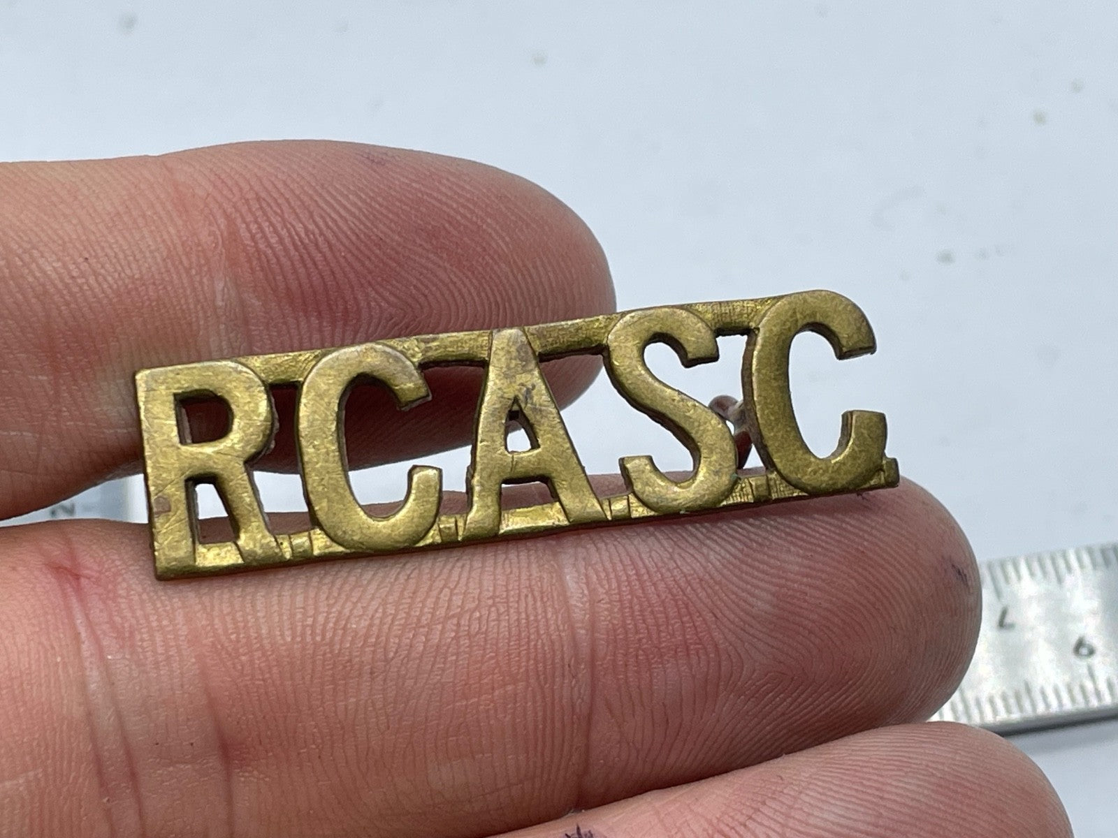 Original Royal Canadian Army Service Corps Brass Shoulder Title - The Militaria Shop