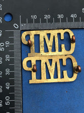 Load image into Gallery viewer, Original Pair WW2 British Army Corps Military Police CMP Brass Shoulder Titles
