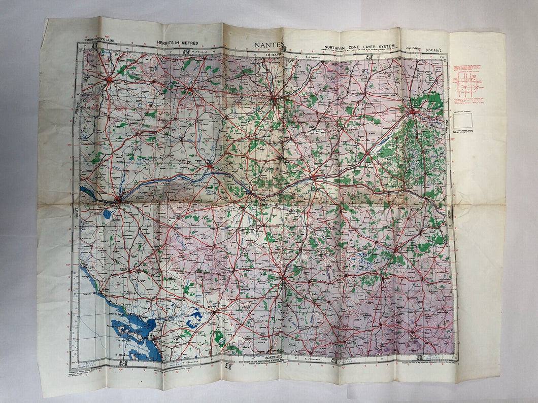 Original WW2 British Army / RAF Map - Nantes - France