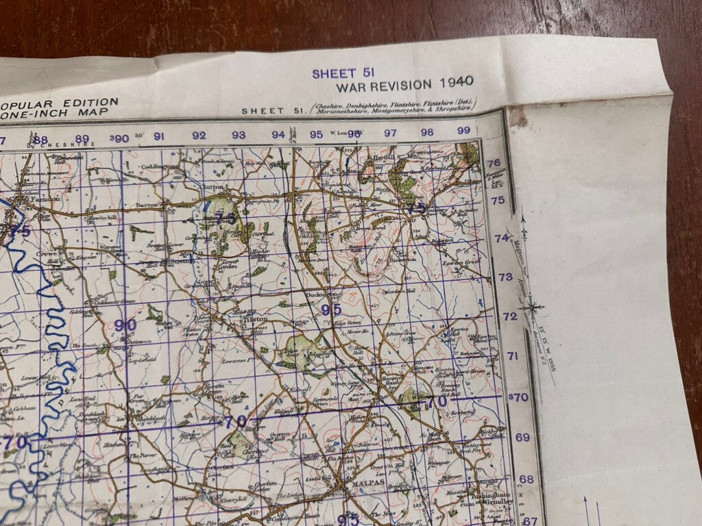 Original WW2 British Army GSGS OS Map of Great Britain - Wrexham & Oswestry - The Militaria Shop