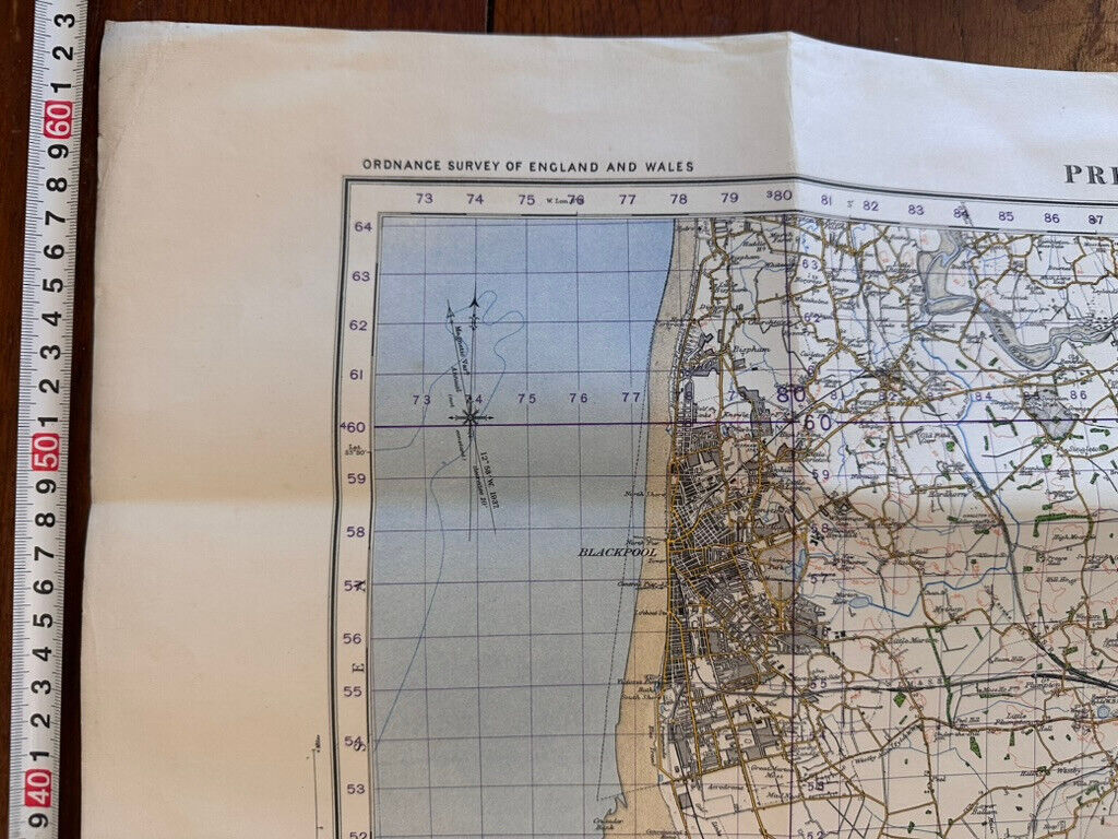 Original WW2 British Army OS Map of Great Britain - Preston Blackpool Southport - The Militaria Shop
