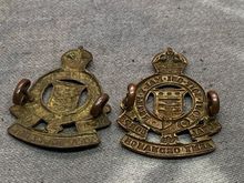 Load image into Gallery viewer, Original British Army WW1 / WW2 Royal Army Ordnance Corps Collar Badges
