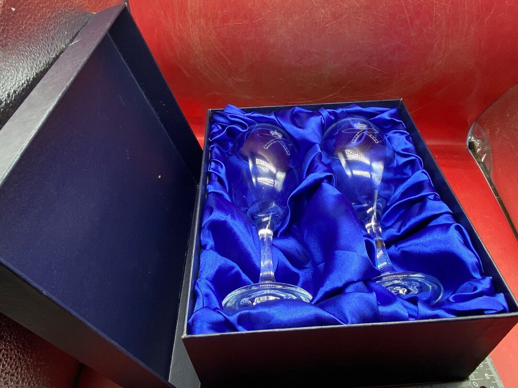 Original Matching Pair of Gurkha Regimentally Engraved Wine Glasses in Box