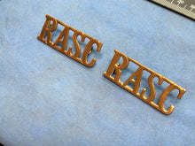 Load image into Gallery viewer, Original Pair of WW2 Brass British Army Shoulder Titles RASC Army Service Corps
