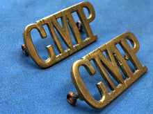 Load image into Gallery viewer, Original Pair WW2 British Army Corps Military Police CMP Brass Shoulder Titles
