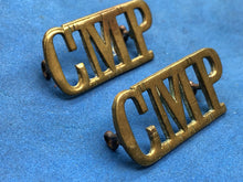 Load image into Gallery viewer, Original Pair WW2 British Army Corps Military Police CMP Brass Shoulder Titles
