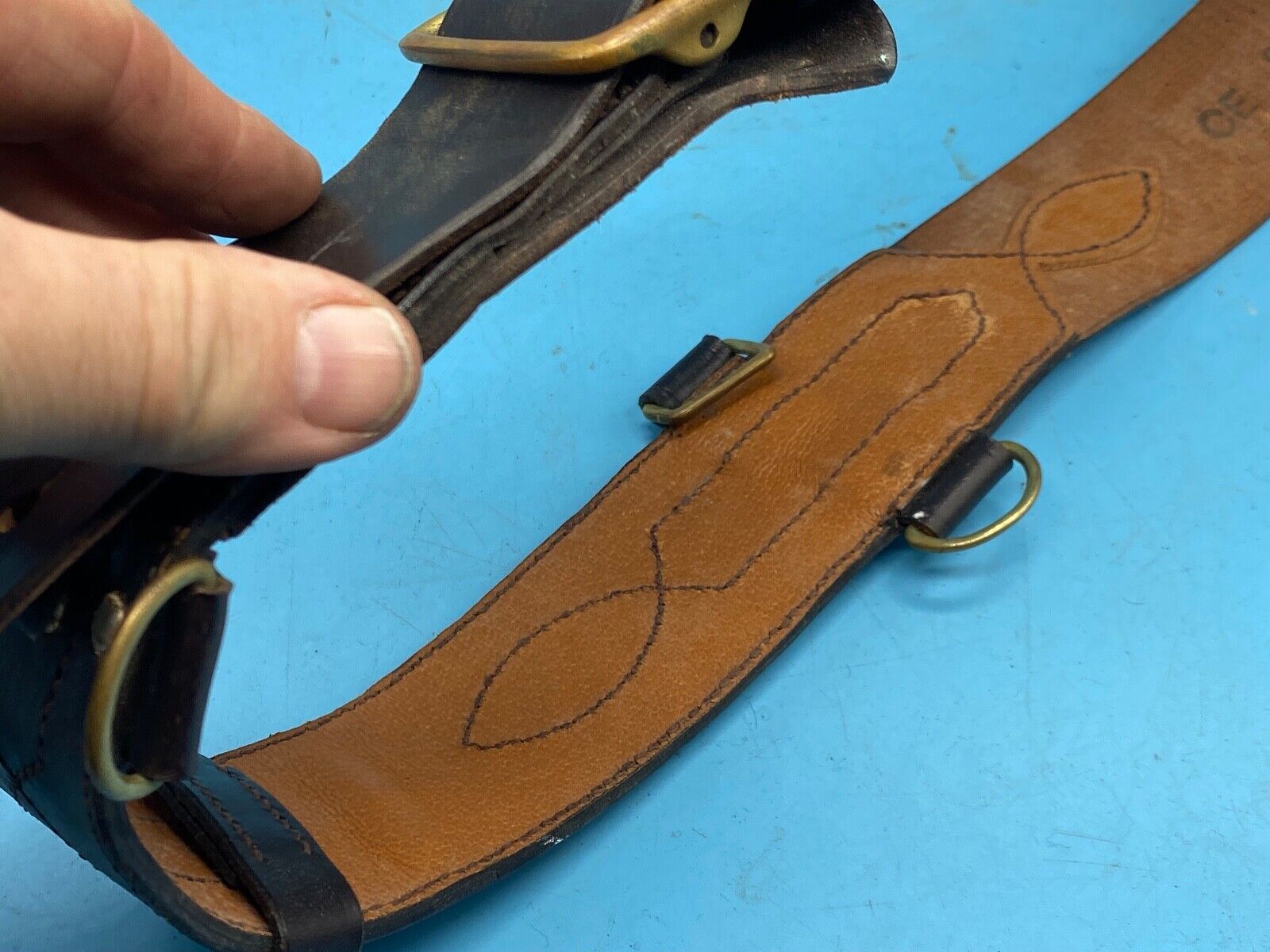 Original British Army Officer's Sam Browne Leather Belt - Approx 36" Waist - The Militaria Shop