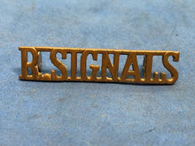 Load image into Gallery viewer, Original WW2 Brass British Army Shoulder Title Royal Signals
