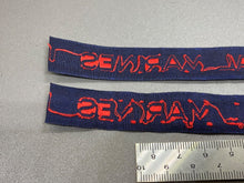 Load image into Gallery viewer, Original British Royal Naval Marines Cash&#39;s Tape Shoulder Badges, Matching Pair
