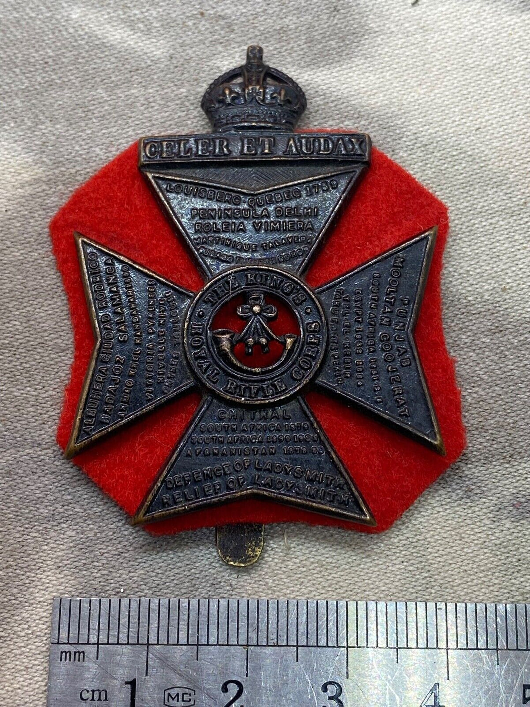 Original WW1 British Army The King's Royal Rifle Corps Cap Badge