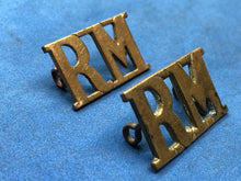 Load image into Gallery viewer, Original WW2 British Royal Navy Royal Marines Brass Shoulder Titles Pair
