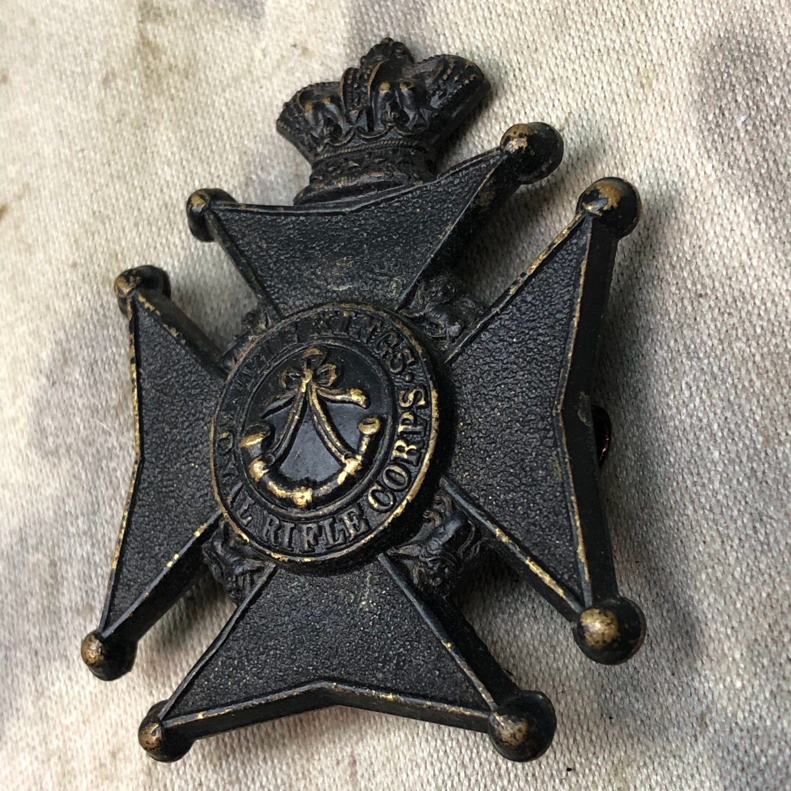 Original British Army Victorian KIng's Royal Rifle Corps KRRC Militia Cap Badge - The Militaria Shop