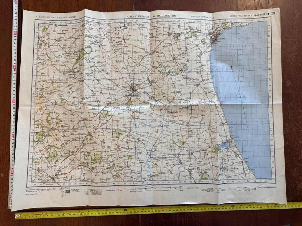 Original WW2 British Army OS Map of England & Wales -Great Driffield Bridlington - The Militaria Shop
