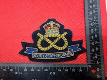 Load image into Gallery viewer, British Army Bullion Embroidered Blazer Badge - South Staffordshire- Kings Crown
