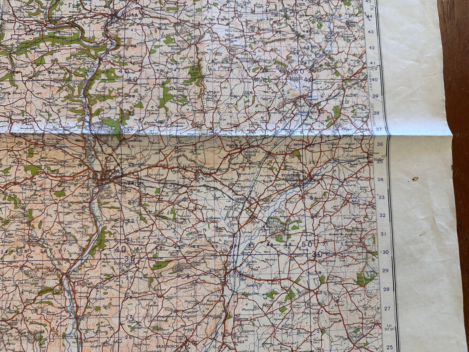 Original WW2 British Army GSGS OS Map of England - Tiverton - The Militaria Shop