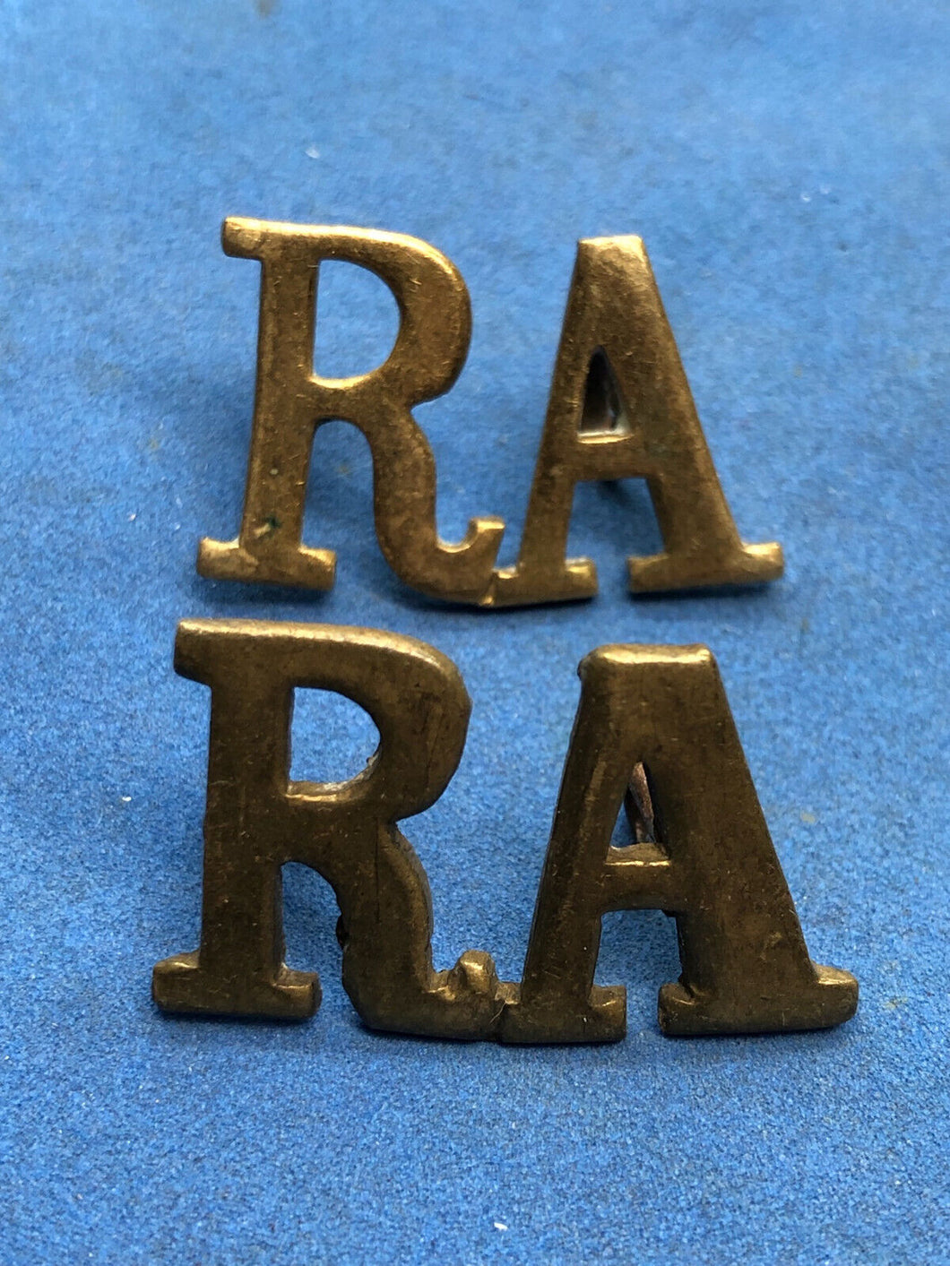 Original WW2 British Army Royal Artillery RA Brass Shoulder Titles Pair