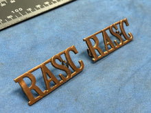 Load image into Gallery viewer, Original Pair of WW2 Brass British Army Shoulder Titles RASC Army Service Corps
