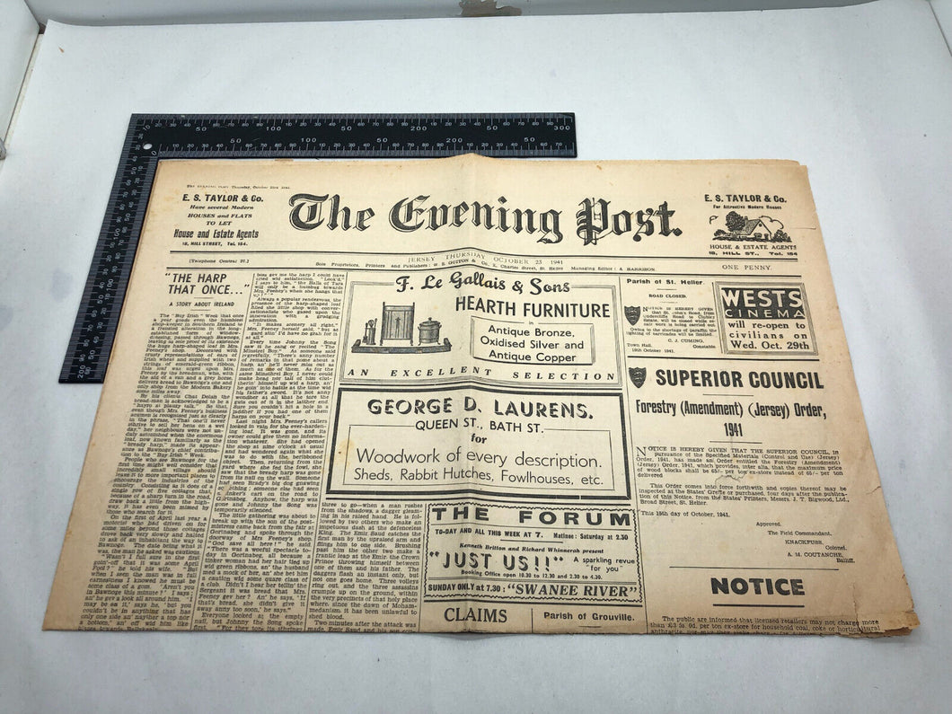 Original WW2 British Newspaper Channel Islands Occupation Jersey - October 1941