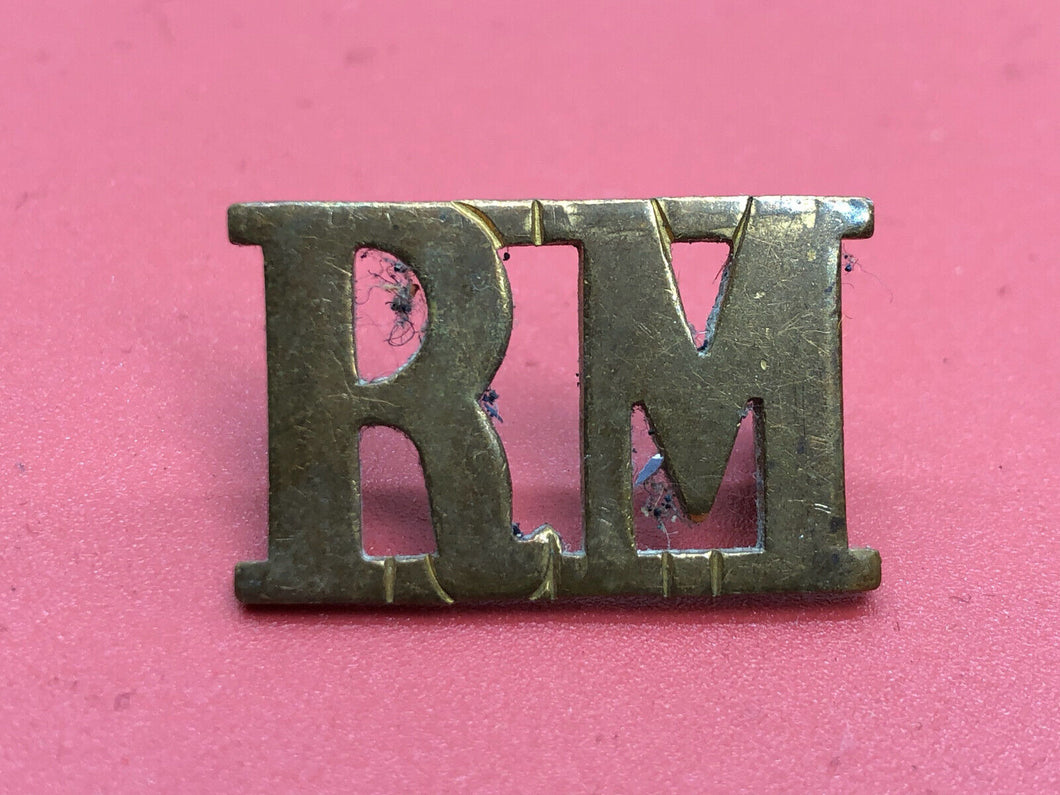 Original WW1 / WW2 British Royal Navy Brass Shoulder Title - Royal Marines RM